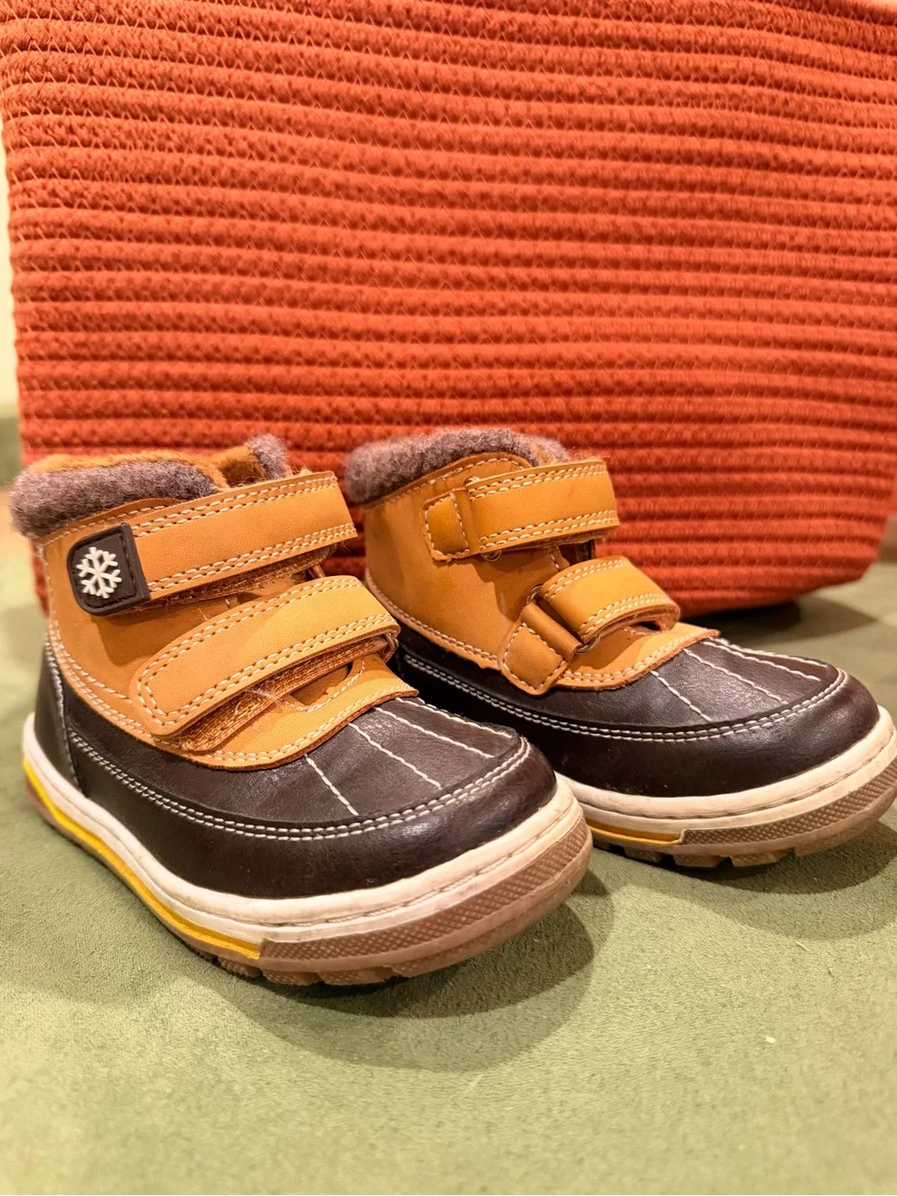 Kids Brown & Tan Winter Boots with Hook-and-Loop Straps